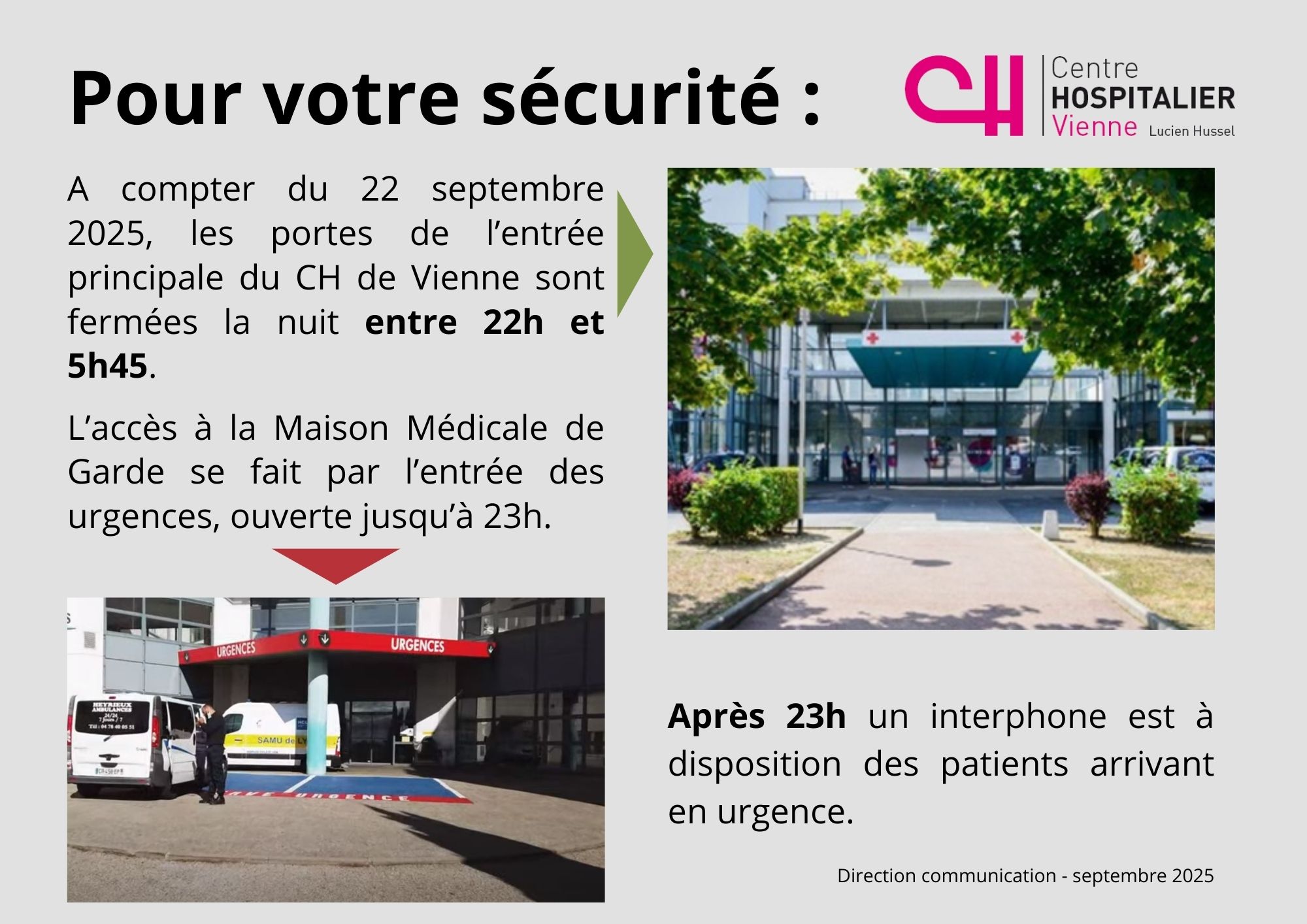 illustration Fermeture de l’entrée du CHV entre 22h et 5h45